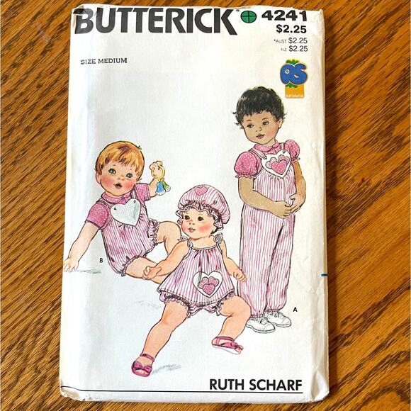 UNCUT Vintage 1980s Butterick 4241 Sewing Pattern Size 0-3 mos. Baby Clothes Set - Picture 1 of 2